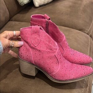 Pierre Dumas Fuchsia Rhinestone Ankle Boots